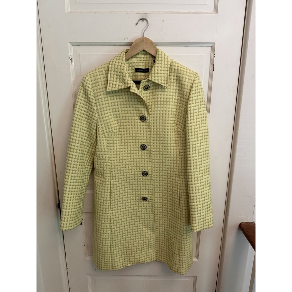 Valerie Stevens Women's Retro Green Dot Collared Coat Pockets Lined Size Small